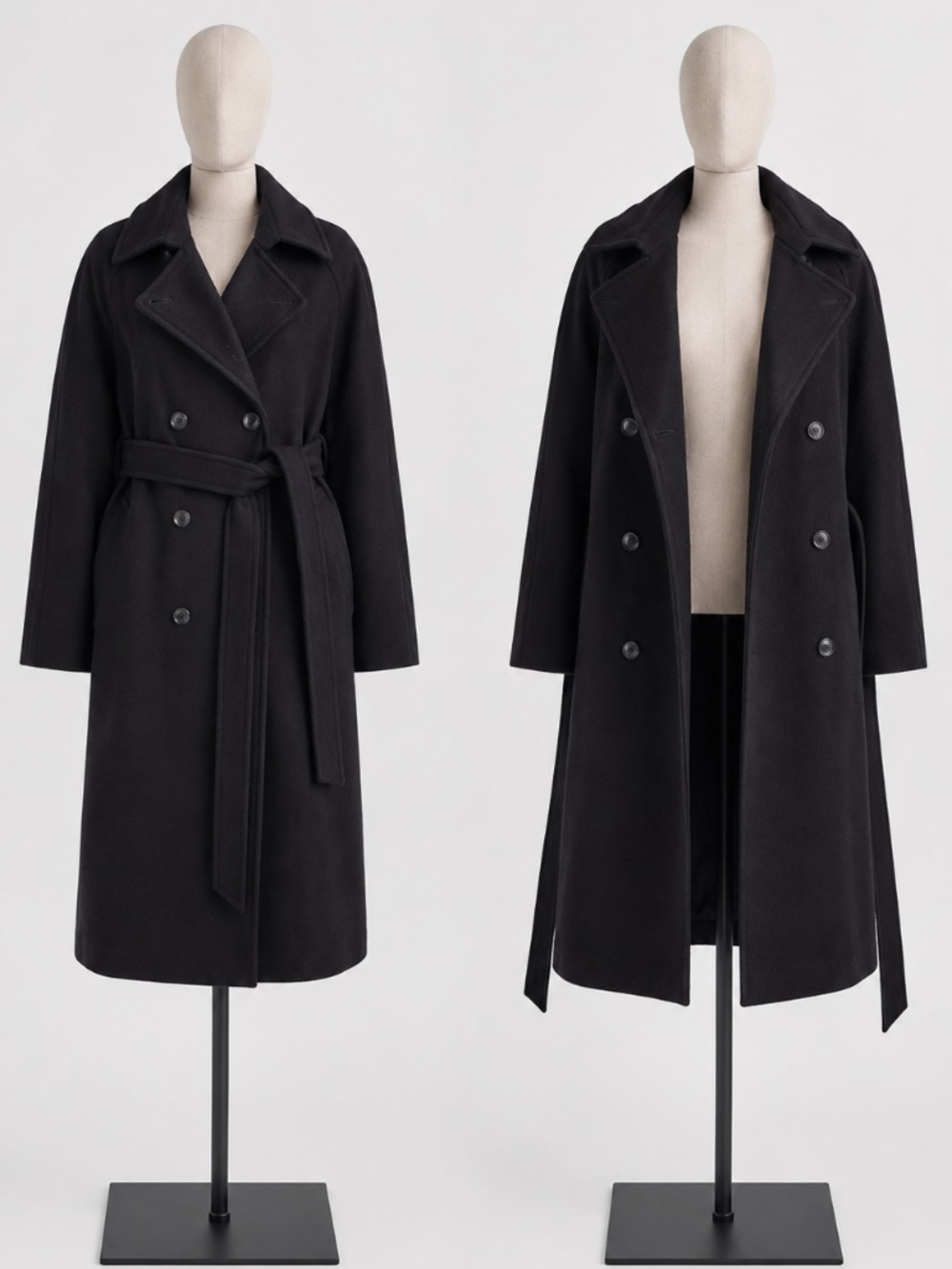 Madewell Wool Cashmere Blend Double-Breasted Trench Coat True Black XXS NWT
